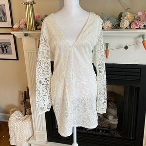 Long Sleeve White Sequin Dress